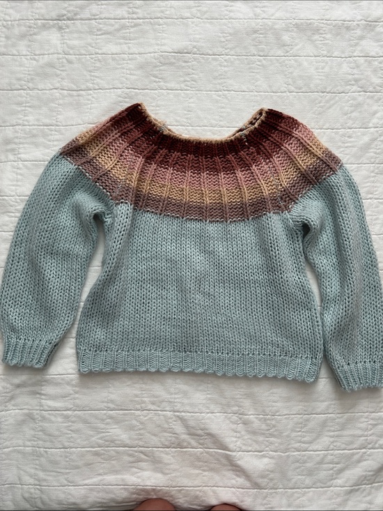 Chicwish Sweaters - Chicwish Light Blue Sweater with Multicolor Ribbed Yoke